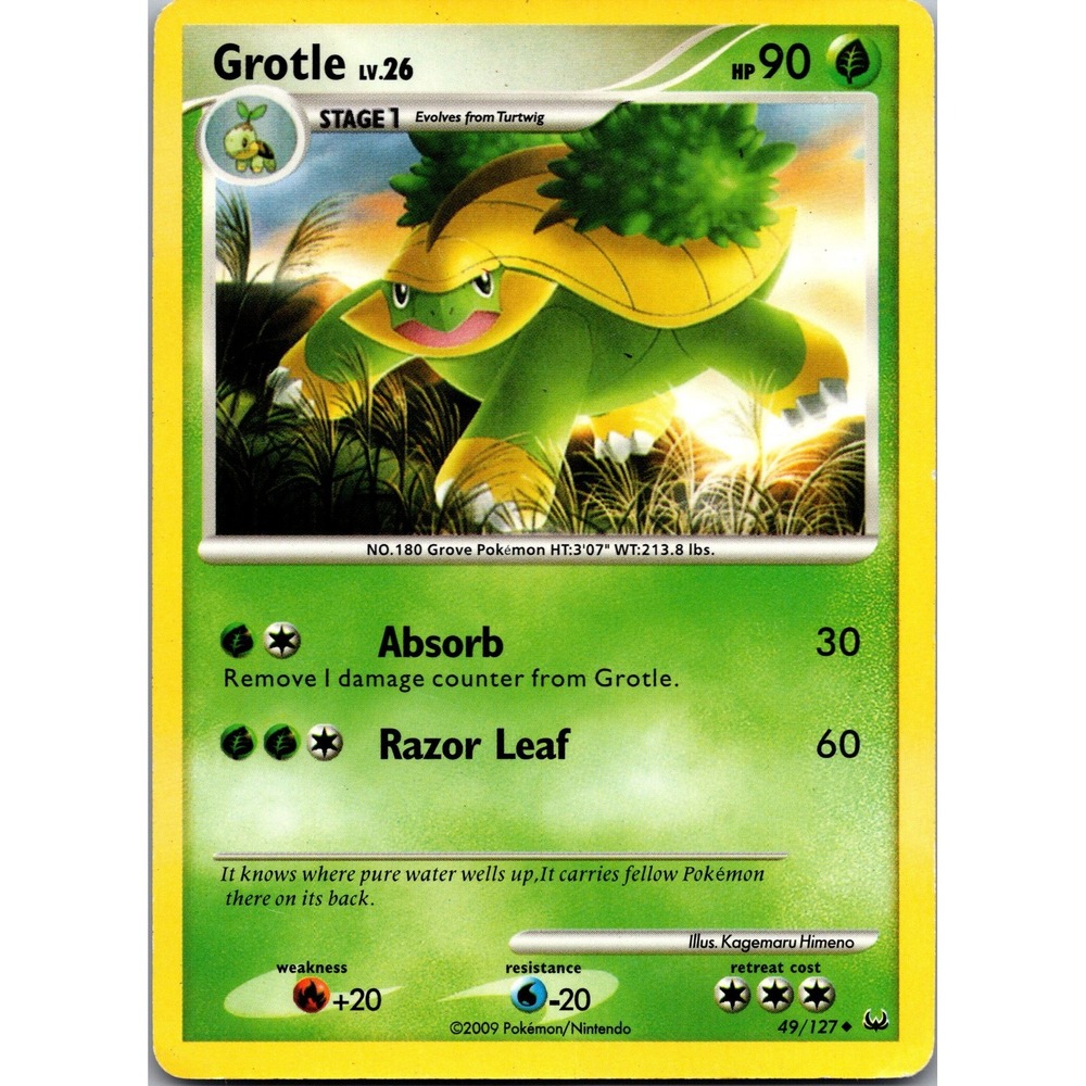 Pokemon Grotle 49/127 Platinum Uncommon Grass Type LP 2009 Card